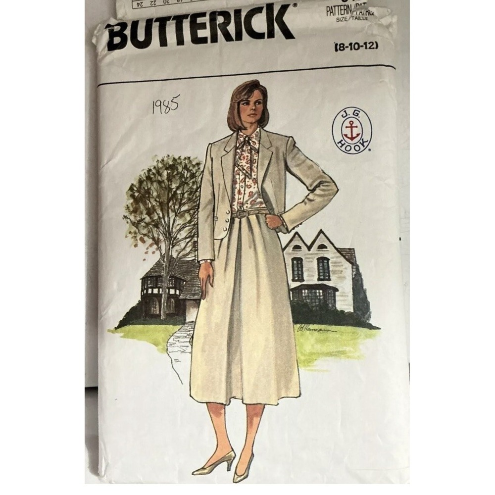 Vintage 1985 Butterick 3401 Sewing Pattern J.G. Hook Jacket Skirt Blouse 8-10-12